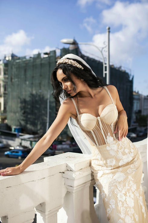 Wedding dress with train lace Open back dress